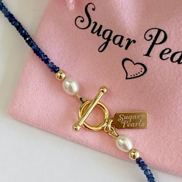 Freshwater Pearl, Sapphire & 14K Gold Necklace - Picture 7 of 8